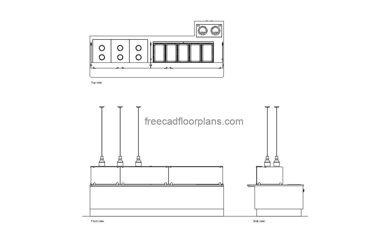service counter autocad drawing, plan and elevation 2d views, dwg file free for download