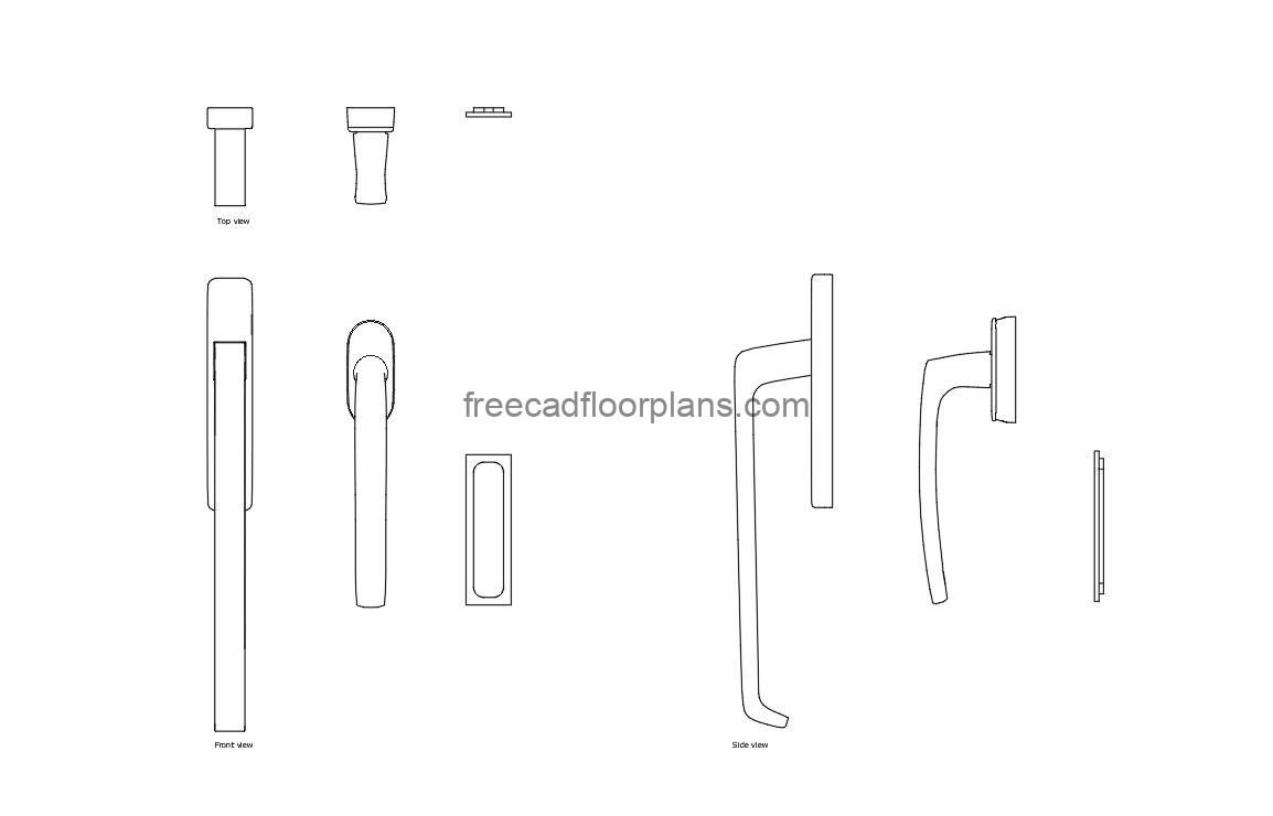 sliding door handles autocad drawing, plan and elevation 2d views, dwg file free for download