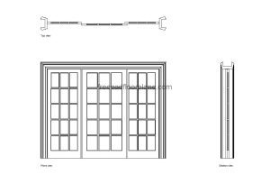 sliding wooden door autocad drawing, plan and elevation 2d views, dwg file free for download