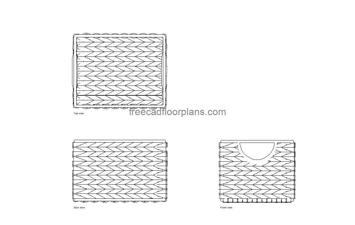storage basket autocad drawing, plan and elevation 2d views, dwg file free for download
