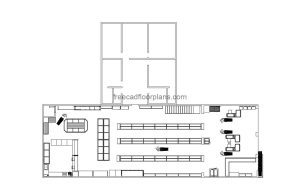 supermarket autocad drawing, plan 2d view, dwg file free for download