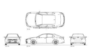 toyota camry autocad drawing, plan and elevation 2d views, dwg file free for download