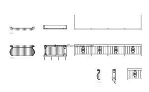 wrought iron balcony railing autocad drawing, plan and elevation 2d views, dwg file free for download
