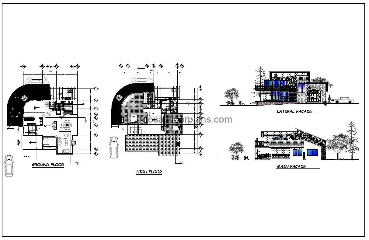 38X45 house plan with two bedroom pdf drawing, architectural plan 2d view, fully furnished and dimensions, pdf file free for download
