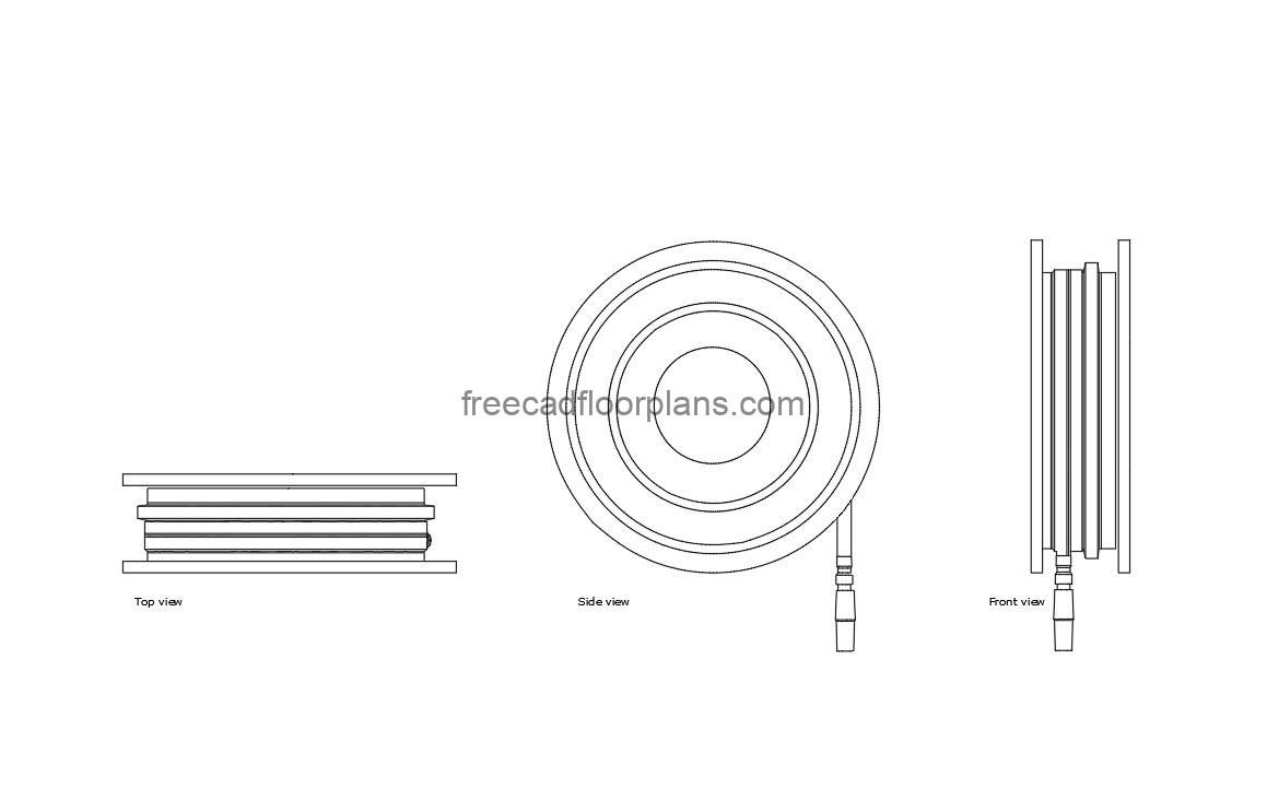 hose reel drum autocad drawing, plan and elevation 2d views, dwg file free for download