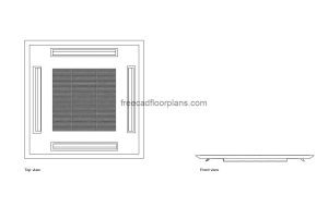 mitsubishi AC ceiling cassette autocad drawing, plan and elevation 2d views, dwg file free for download