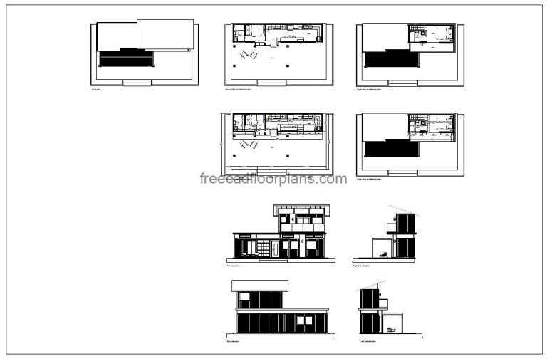 shpiing container house plan and elevation 2d views, dwg file and pdf for download