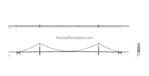 suspension bridge autocad drawing, plan and elevation 2d views, dwg file free for download