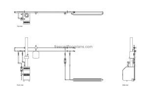 Boiler room installation autocad drawing, plan and elevation 2d views, dwg file free for download