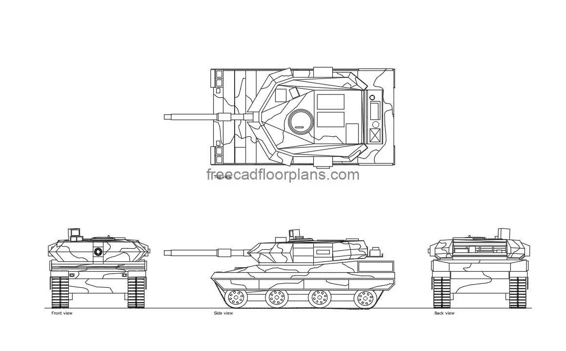 armoured vehicle autocad drawing, plan and elevation 2d views, dwg file free for download