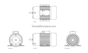 electric motor autocad drawing, plan and elevation 2d views, dwg file free for download