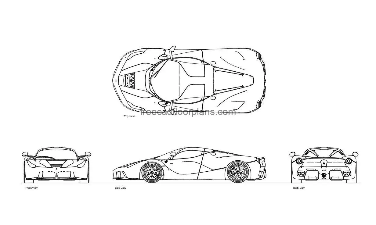 ferrari f150 autocad drawing, plan and elevation 2d views, dwg file free for download