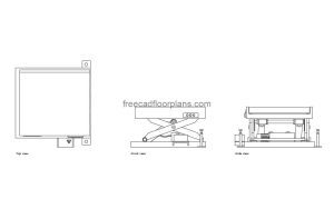 hydraulic lift autocad drawing, plan and elevation 2d views, dwg file free for download