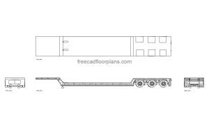 lowboy trailer autocad drawing, plan and elevation 2d views, dwg file free for download