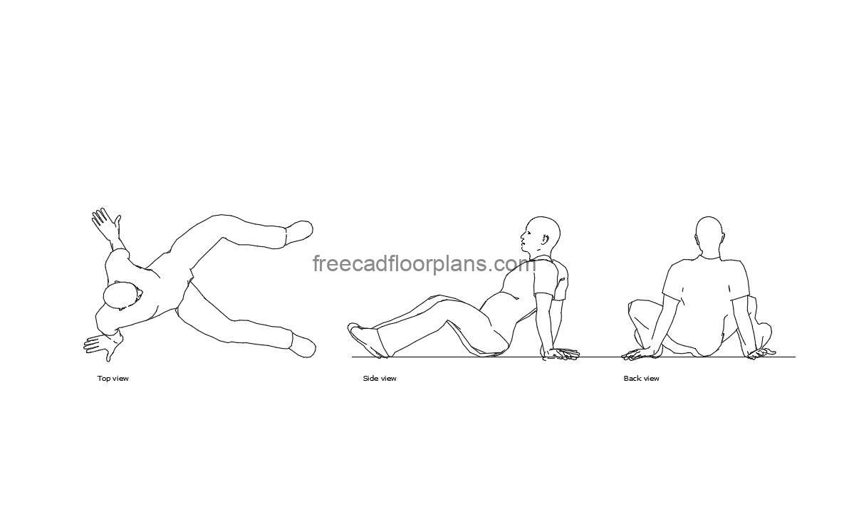 man sitting on the floor autocad drawing, plan and elevation 2d views, dwg file free for download