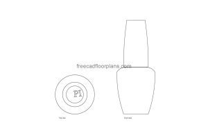 nail polish bottle autocad drawing, plan and elevation 2d views, dwg file free for download