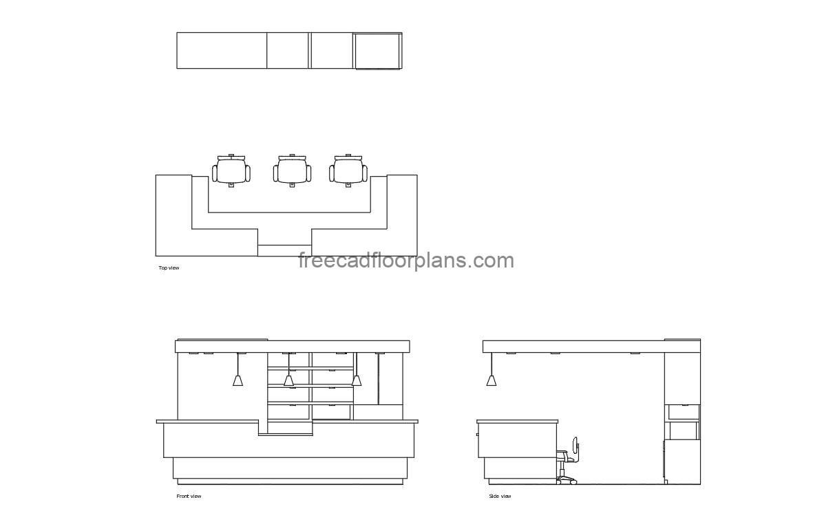 nurse station reception desk autocad drawing, plan and elevation 2d views, dwg file free for download