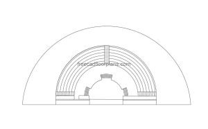 open air theatre autocad drawing, plan and elevation 2d views, dwg file free for download