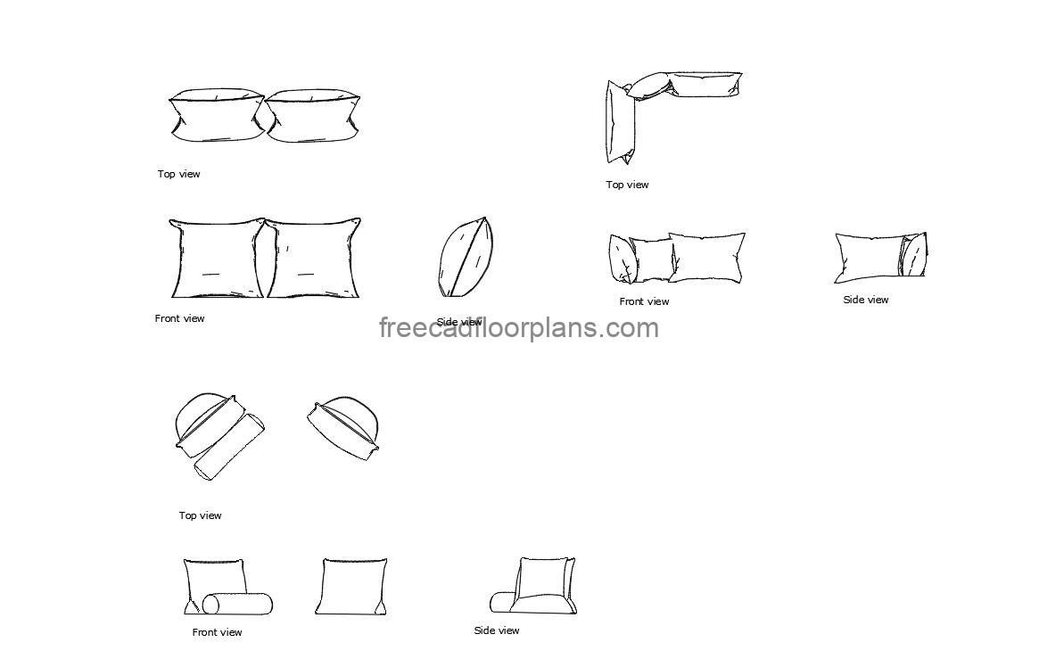 seat cushion autocad drawing, plan and elevation 2d views, dwg file free for download