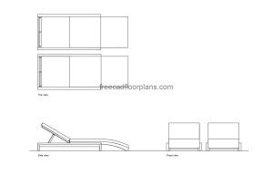 sun bed autocad drawing, plan and elevation 2d views, dwg file free for download