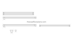 tube light autocad drawing, plan and elevation 2d views, dwg file free for download