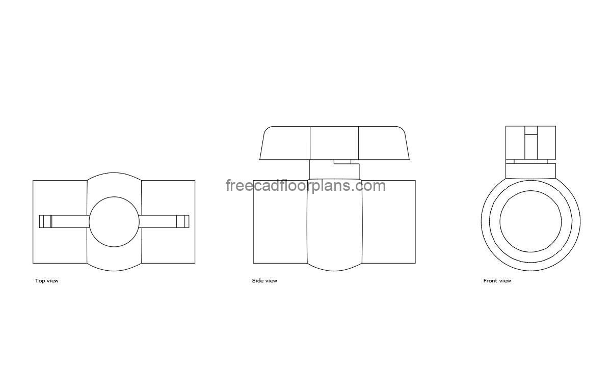 upvc ball valve autocad drawing, plan and elevation 2d views, dwg file free for download