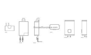 wall mounted water heaters autocad drawing, plan and elevation 2d views, dwg file free for download
