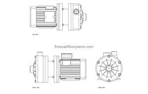 water pump motor autocad drawing, plan and elevation 2d views, dwg file free for download