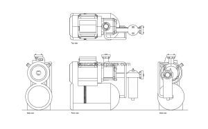 water pump with pressure tank autocad drawing, plan and elevation 2d views, dwg file free for download