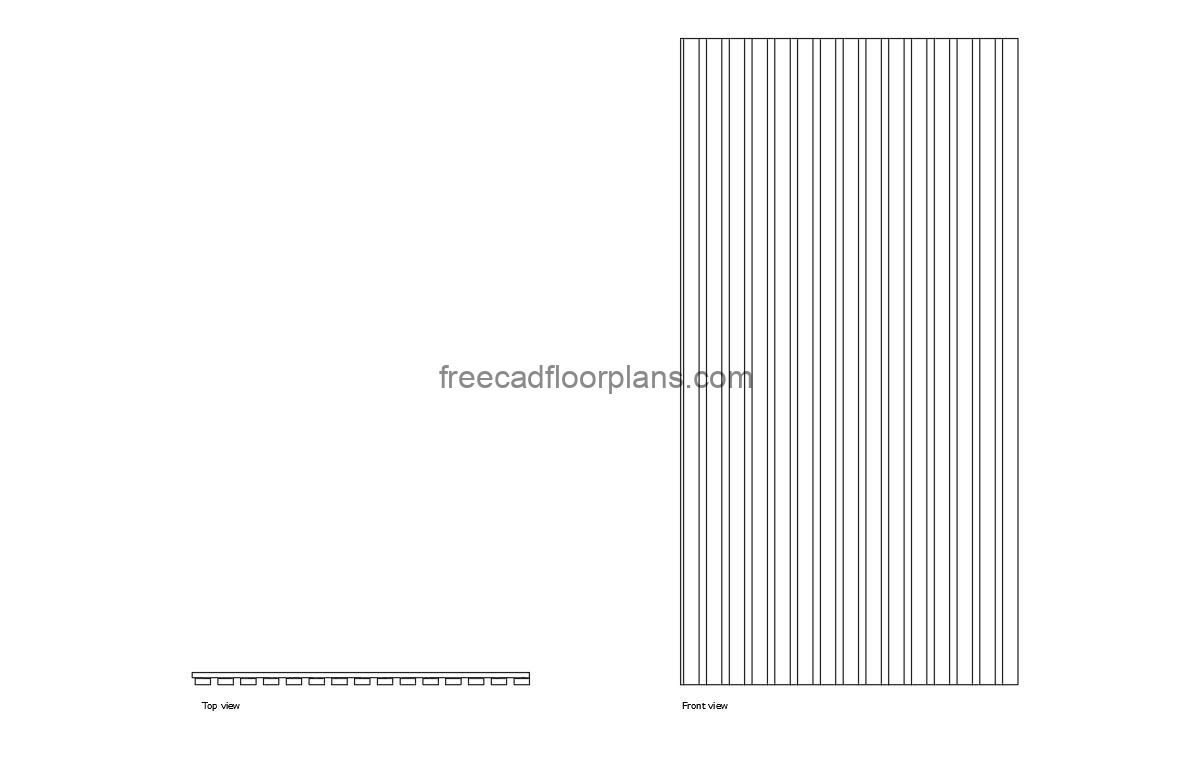 acoustic timber cladding autocad drawing, plan and elevation 2d views, dwg file free for download