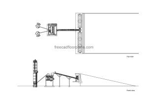 concrete batching plant autocad drawing, plan and elevation 2d views, dwg file free for download