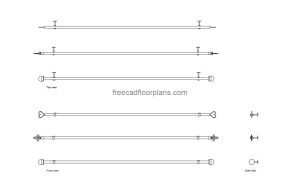 curtain rods autocad drawing, plan and elevation 2d views, dwg file free for download