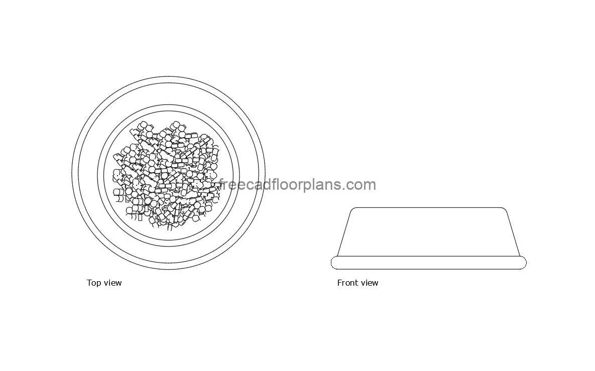dog bowl autocad drawing, plan and elevation 2d views, dwg file free for download