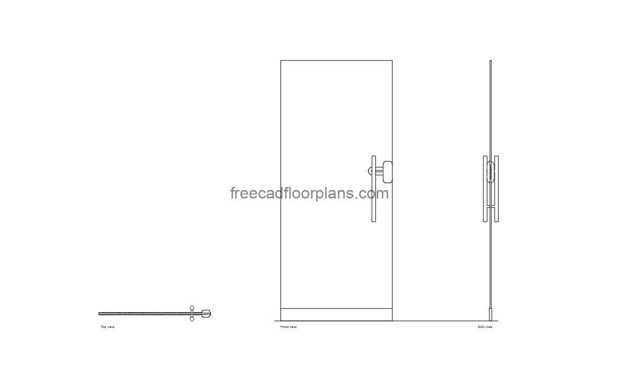 glass door lock autocad drawing, plan and elevation 2d views, dwg file free for download