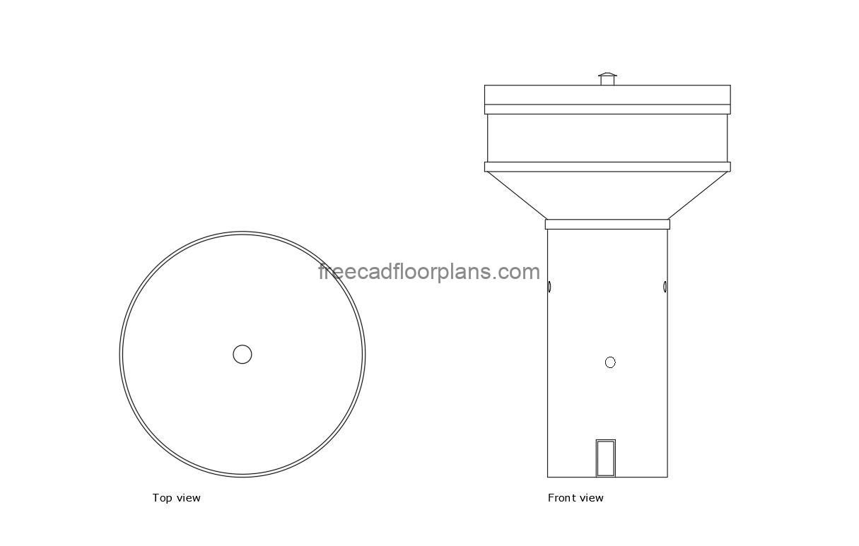 overhead RCC water tank autocad drawing, plan and elevation 2d views, dwg file free for download
