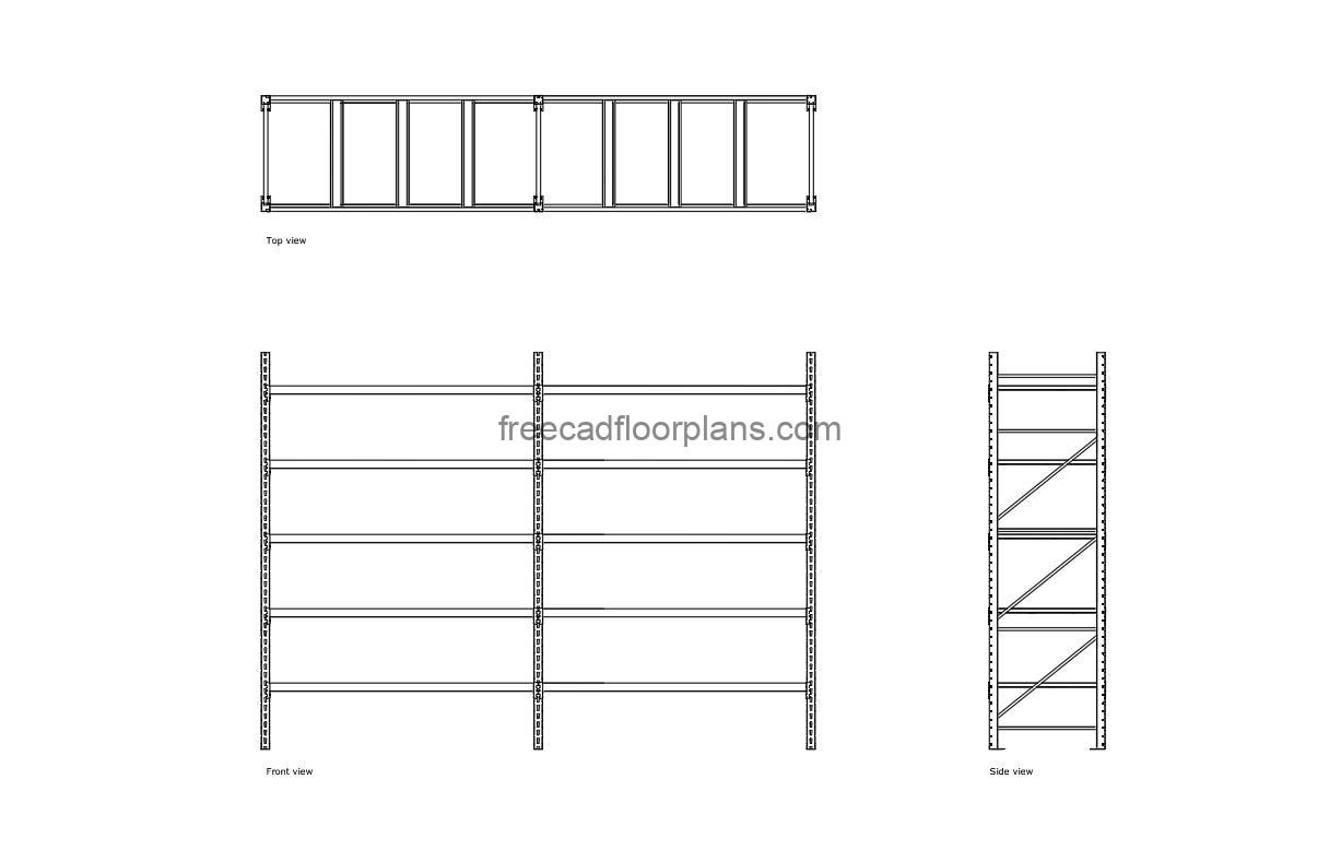 pallet rack autocad drawing, plan and elevation 2d views, dwg file free for download
