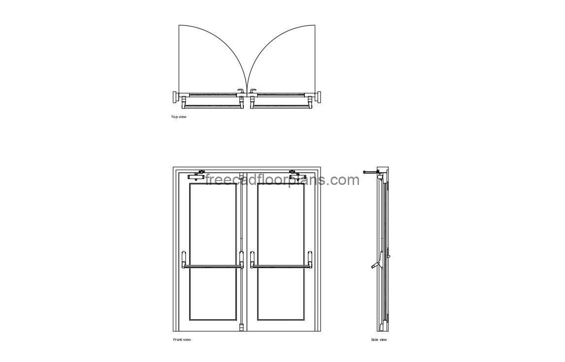 Panic Bar Double Glass Door - Free CAD Drawings