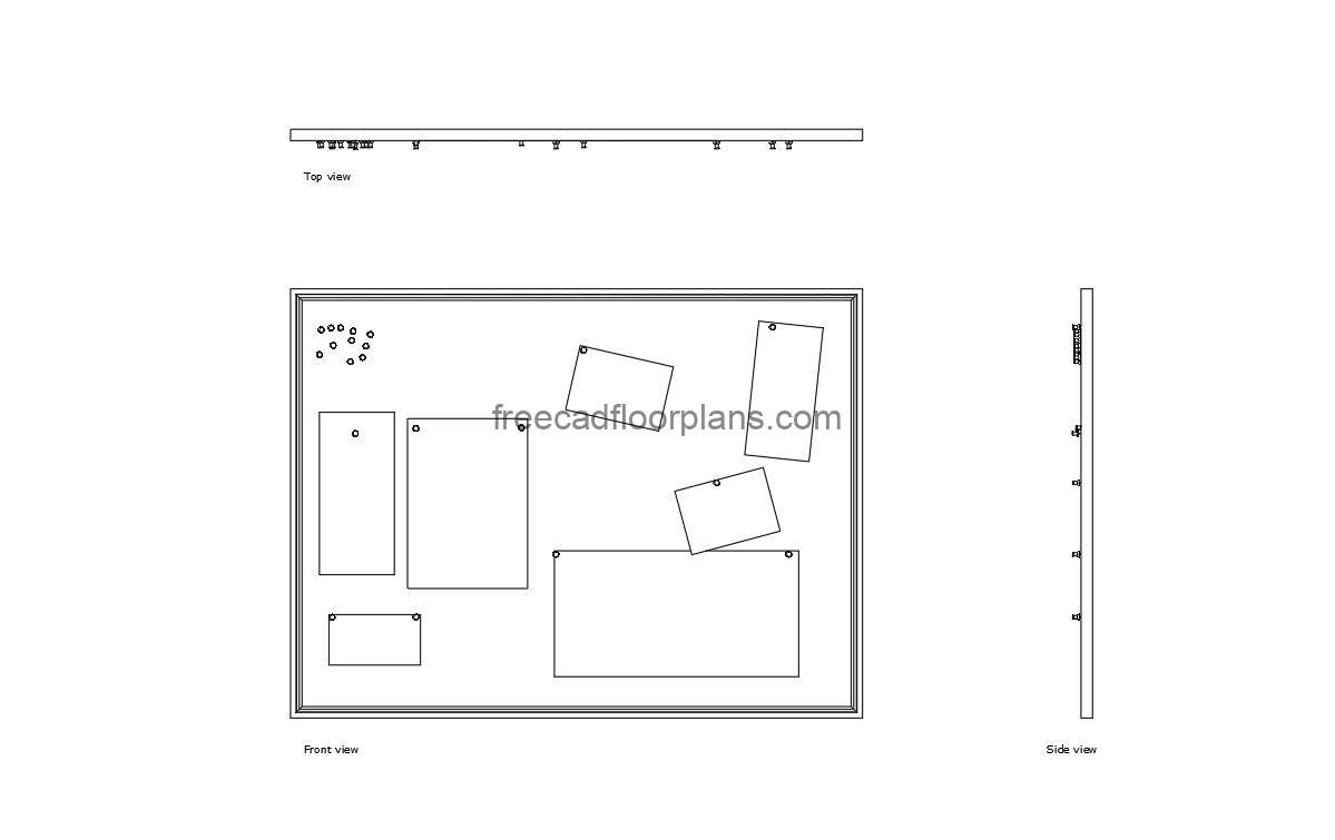 pin board autocad drawing, plan and elevation 2d views, dwg file free for download
