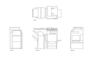 ricoh office copier autocad drawing, plan and elevation 2d views, dwg file free for download