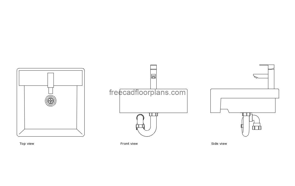 Semi Recessed Basin - Free CAD Drawings