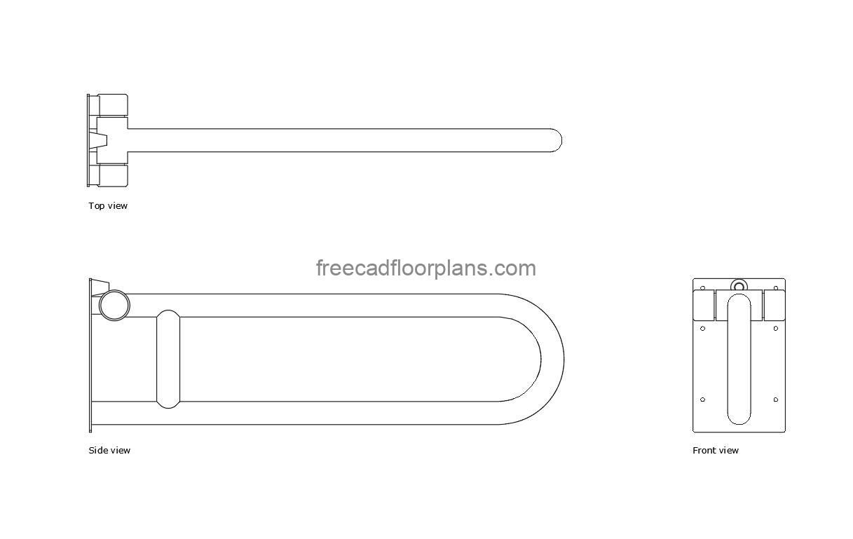 swing up grab bar autocad drawing, plan and elevation 2d views, dwg file free for download