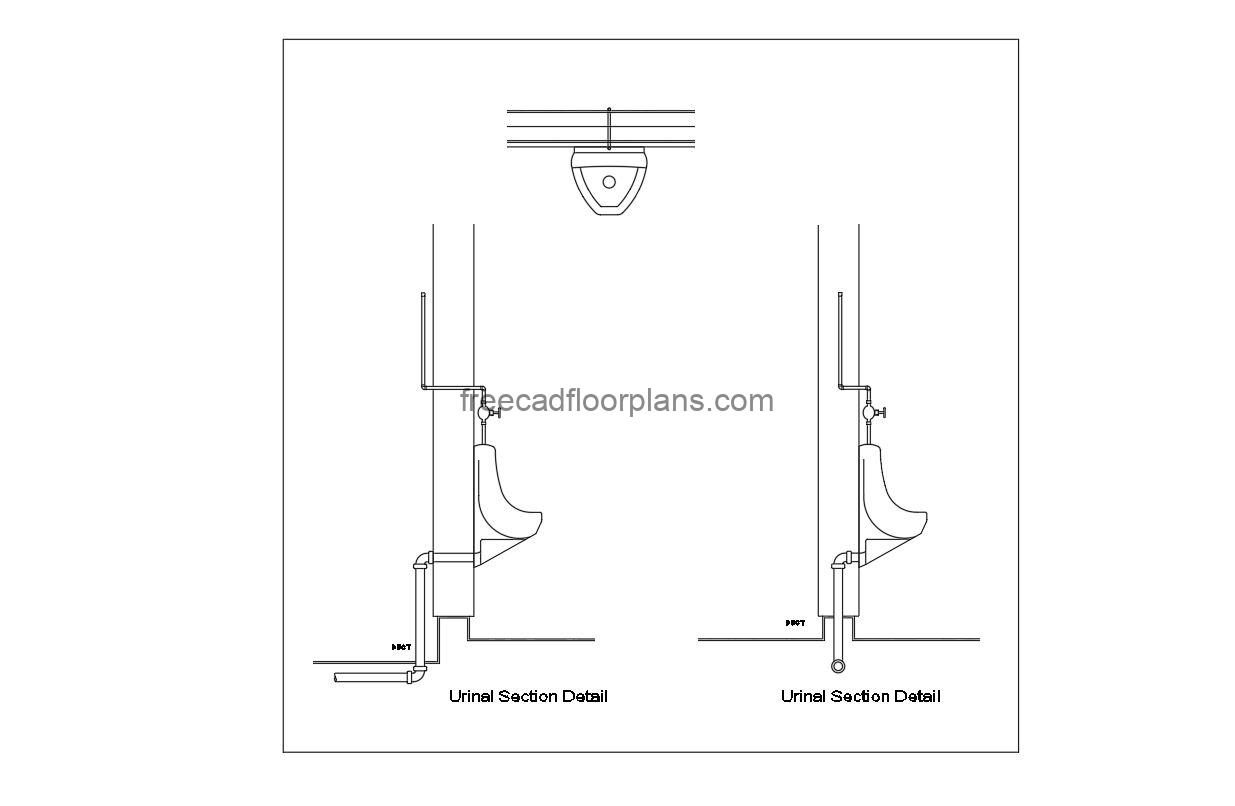 urinal section detail autocad drawing, plan and elevation 2d views, dwg file free for download
