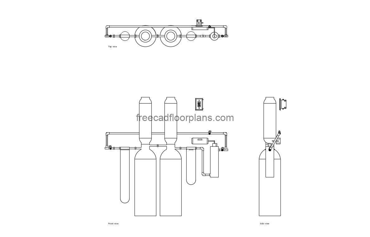 water softener autocad drawing, plan and elevation 2d views, dwg file free for download