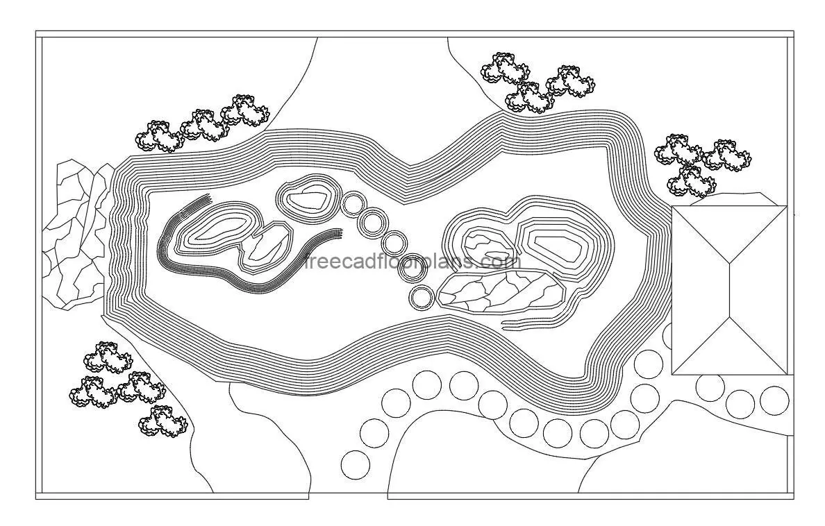 zen garden autocad drawing, plan 2d views, dwg file free for download