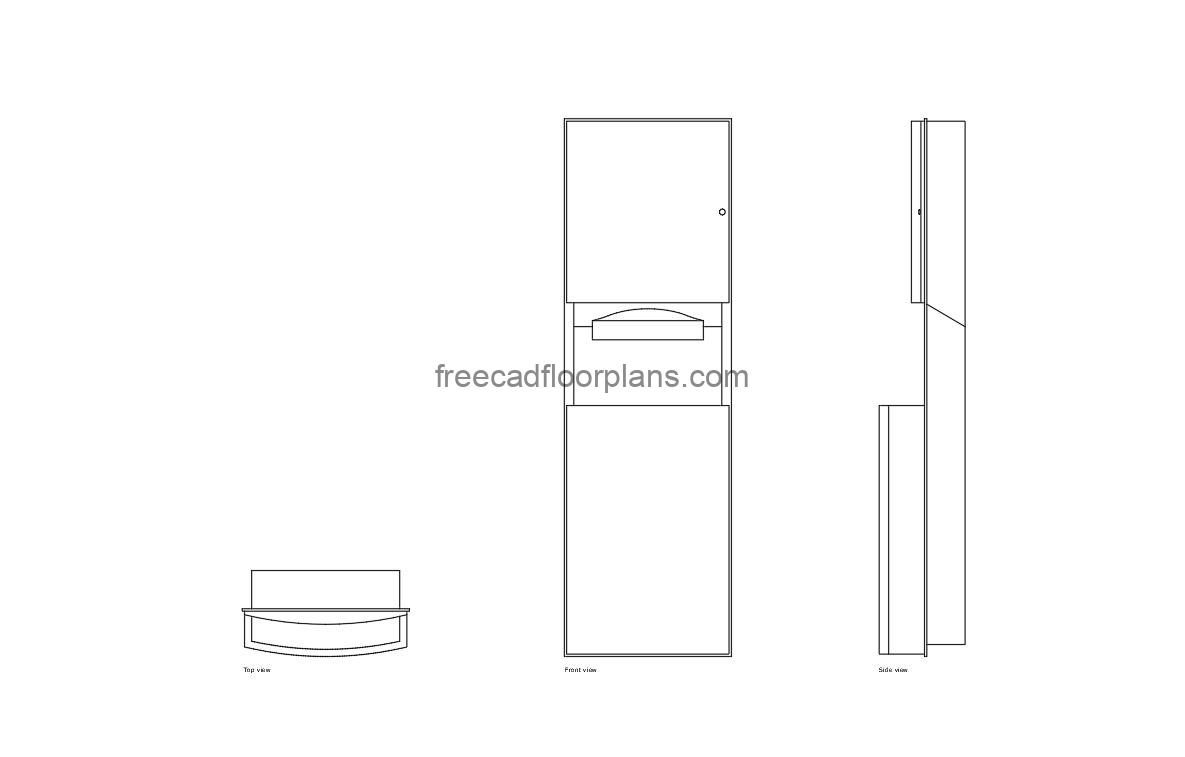 bobrick recessed paper towel dispenser autocad drawing ,plan and elevation 2d views, dwg file free for download