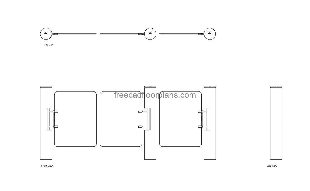 card reader security turnstile autocad drawing, plan and elevation 2d views, dwg file free for download