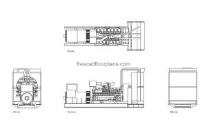 cummins diesel generator autocad drawing, plan and elevation 2d views, dwg file free for download