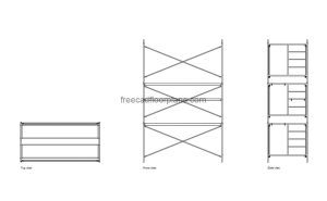freestanding scaffold system autocad drawing, plan and elevation 2d views, dwg file free for download