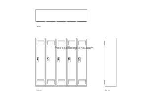 gym lockers autocad drawing, plan and elevation 2d views, dwg file free for download