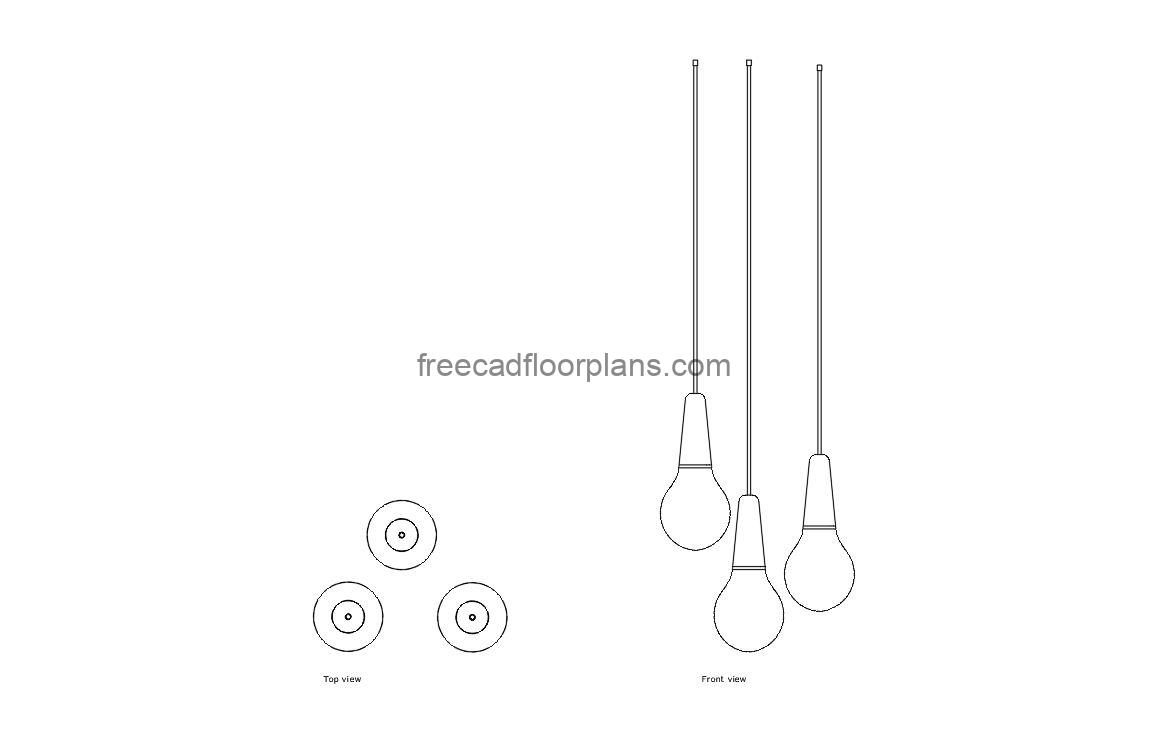 hanging bulb lights autocad drawing, plan and elevation 2d views, dwg file free for download